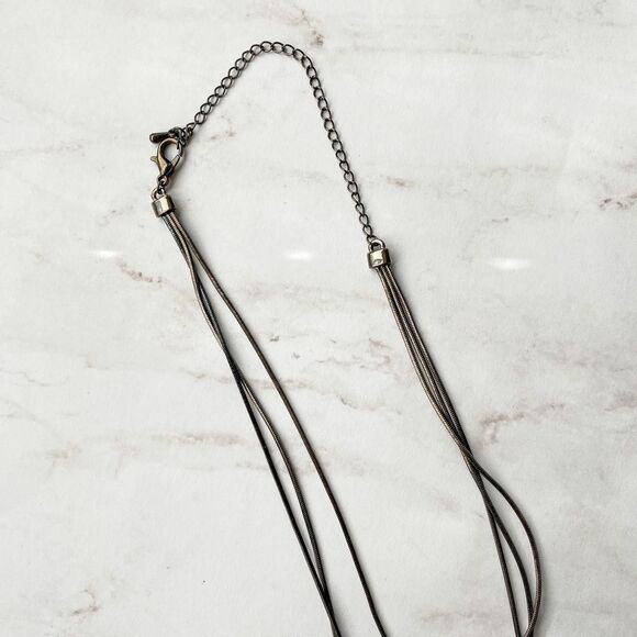 Shop Dixi Three Layered Necklace Gunmetal Gray with Pink Stone Center - Picture 5 of 6